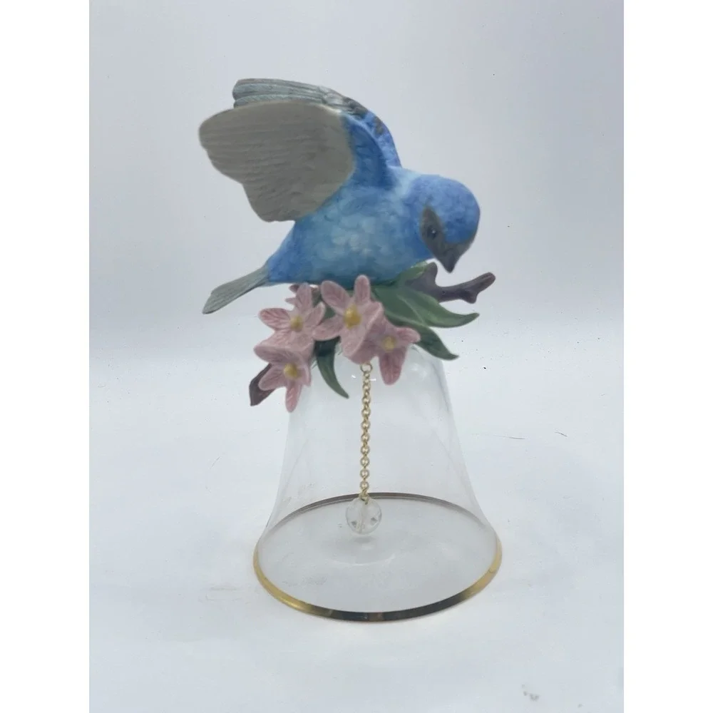 Vintage Made in Japan Porcelain Bird Bell – Bluebird Bell with Crystal Pull‎